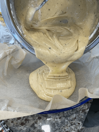 Pour the batter into the tin or dish