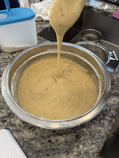 Finished batter, sour cream consistency